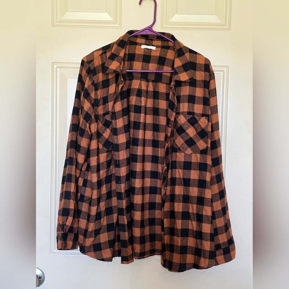 Women's Black and Brown Plaid Open-Front Shirt Jacket